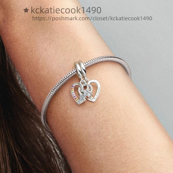 Pandora Puzzle Piece Hearts Splittable Friendship Dangle Charm - Picture 5 of 6